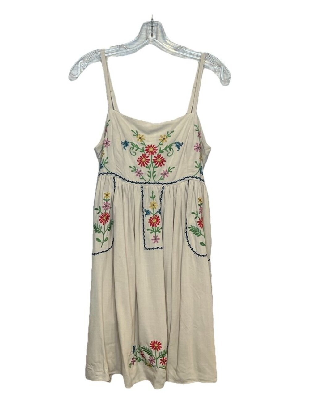 Natural Life Dress Small NWT Embroidered Floral Linen Blend Boho Sundress